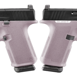 Pink semi-automatic pistol with black slide