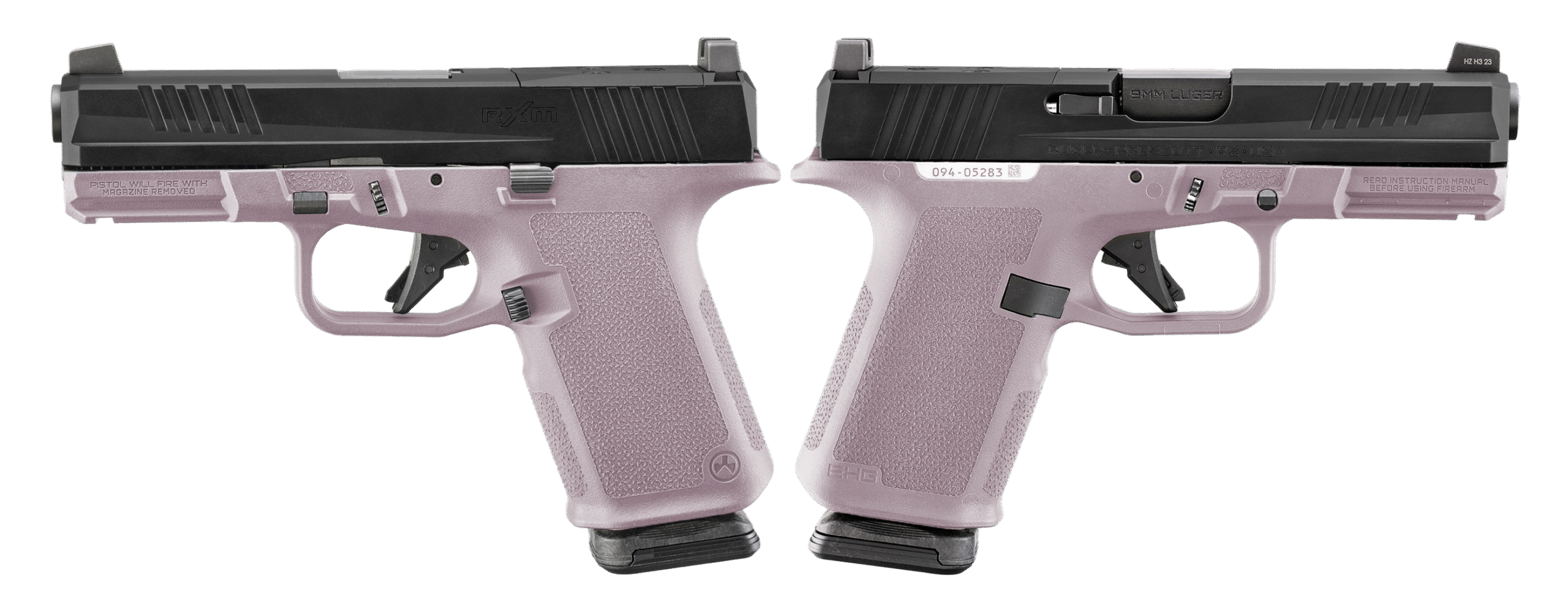 Pink semi-automatic pistol with black slide