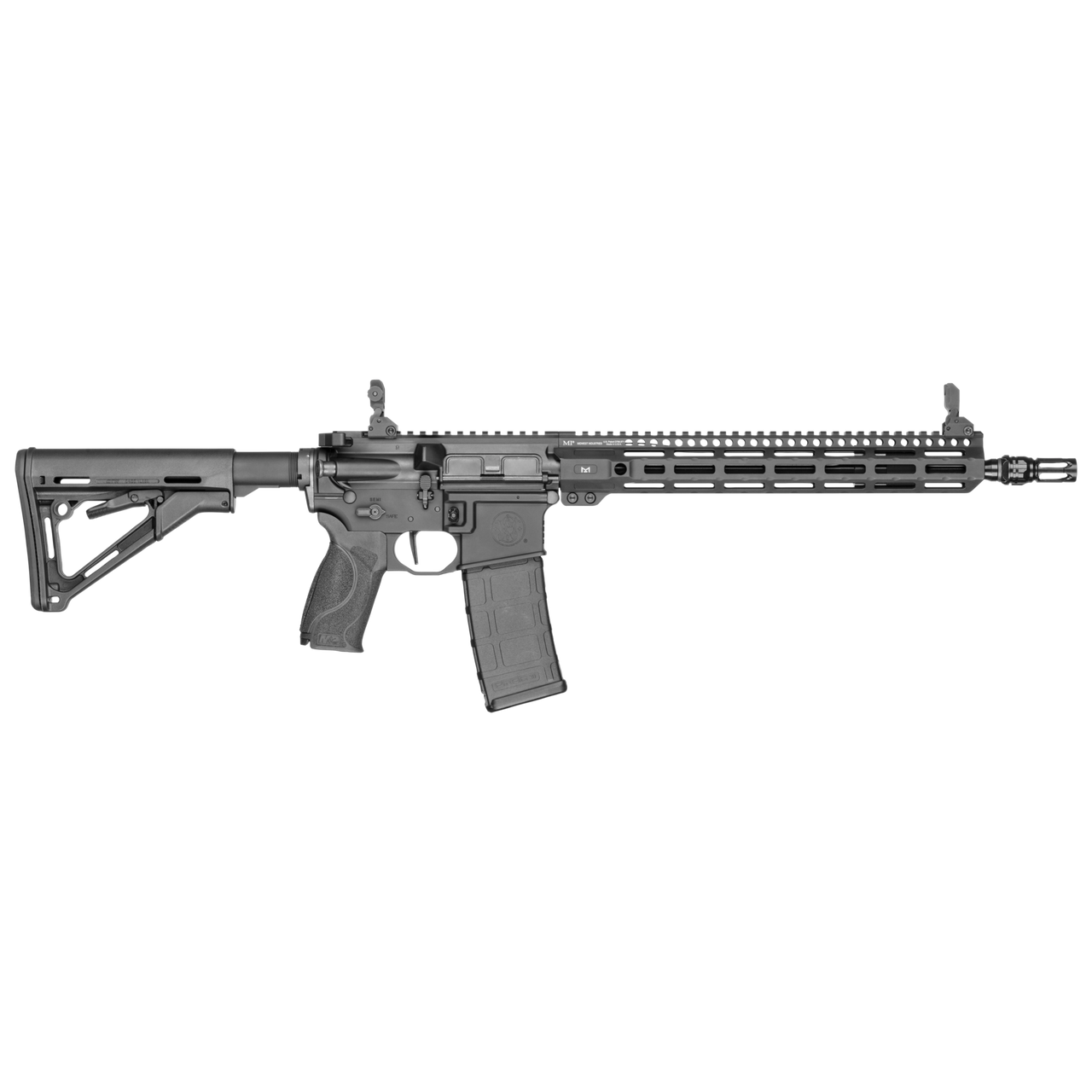 Side view of a modern tactical rifle.