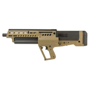 Side view of a modern tan firearm