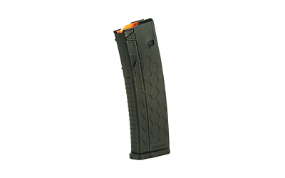 Black airsoft magazine with orange tip.