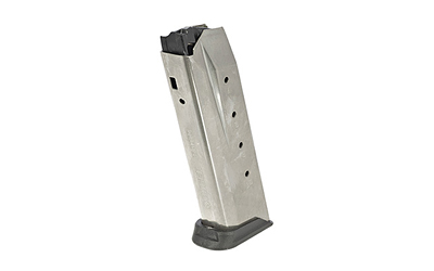 Silver firearm magazine on a white background