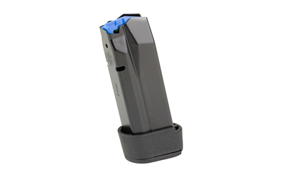 Black magazine for firearm with blue tip
