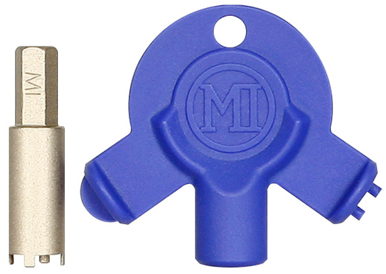 Blue multi-tool and metal socket wrench.