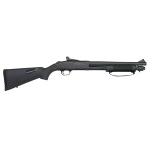 Side view of a black shotgun firearm.