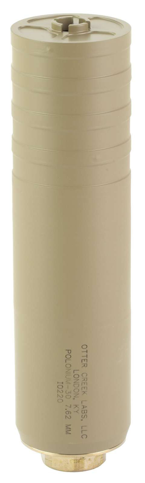 Silencer for firearms in tan color.