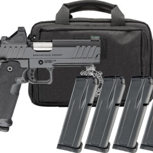 Springfield Armory handgun with four magazines and case.