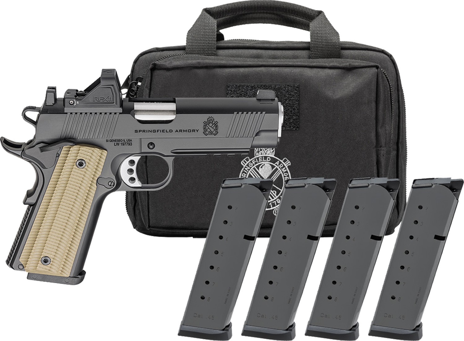 Springfield Armory pistol with magazine and case