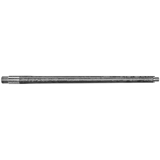Black carbon fiber rifle barrel with threaded ends.