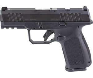 Black semi-automatic handgun on a white background.