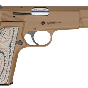 Brown 9mm pistol with decorative grip.