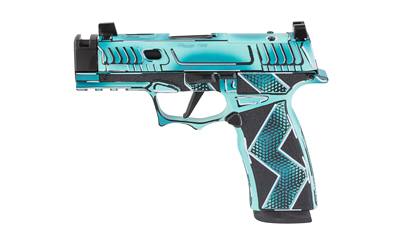 Stylish turquoise and black firearm model