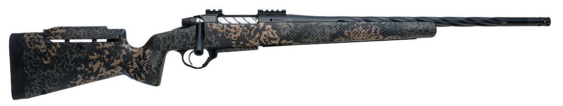 Side view of a modern hunting rifle.