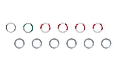 Assorted metal washers in various colors and sizes