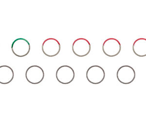 Assorted small metallic rings in various colors.