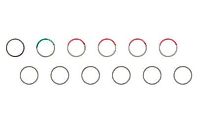 Assorted small metallic rings in various colors.