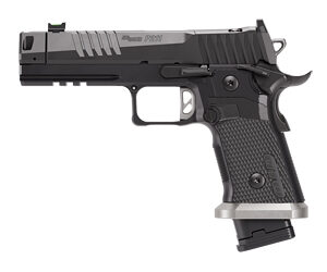 Side view of a semi-automatic pistol.