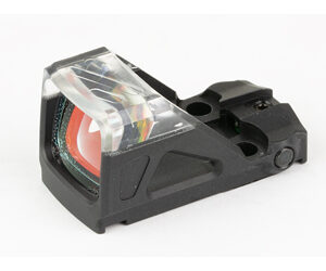 Close-up of a reflex sight for firearms.