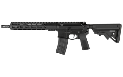 Black semi-automatic rifle with tactical features.