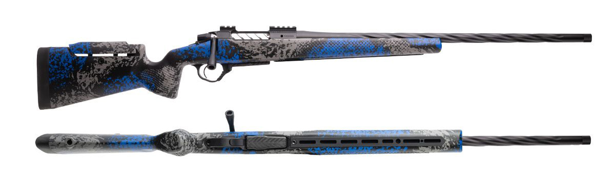 Custom blue and gray patterned rifle design.