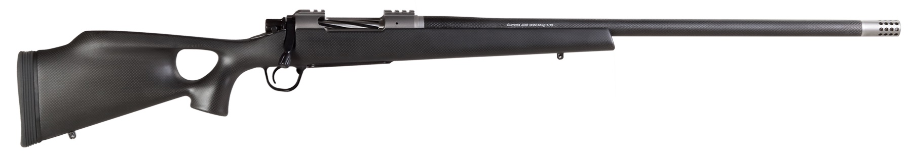 Side view of a modern rifle with carbon finish.
