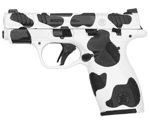 Cow-patterned handgun on a white background.