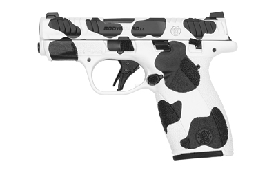 Cow-patterned handgun on a white background.