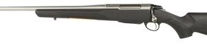 Side view of a modern hunting rifle.
