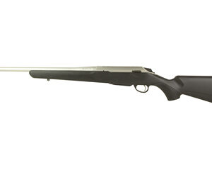 Side view of a modern rifle with black stock