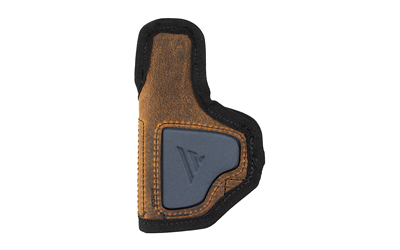 Compact leather holster for firearm protection.