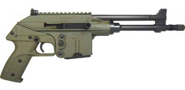 Compact green firearm on a white background