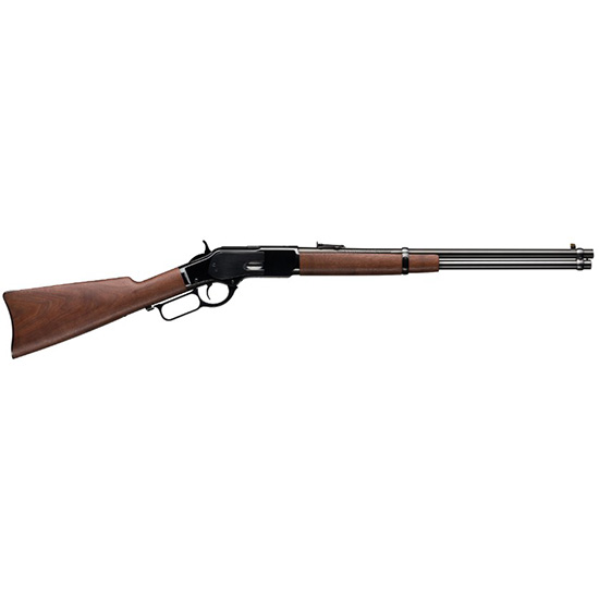 Side view of a lever-action rifle.