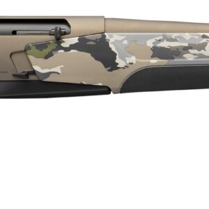 Camouflage hunting rifle with modern design.