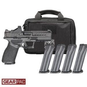 Handgun and four magazines in carrying case.