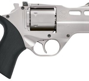 Silver revolver with a black grip.
