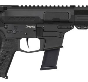 Side view of a modern firearm with accessories.