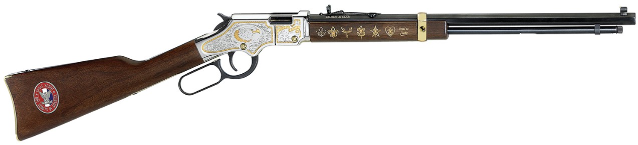 Decorative lever-action rifle with intricate engravings