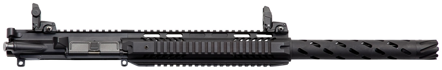 Close-up of a black firearm upper receiver.