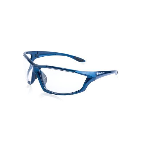 Blue sports glasses with clear lenses
