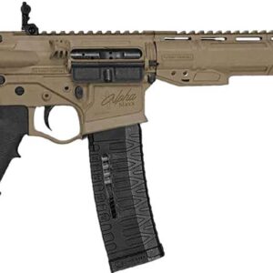 Tan modern rifle with magazine and tactical features.