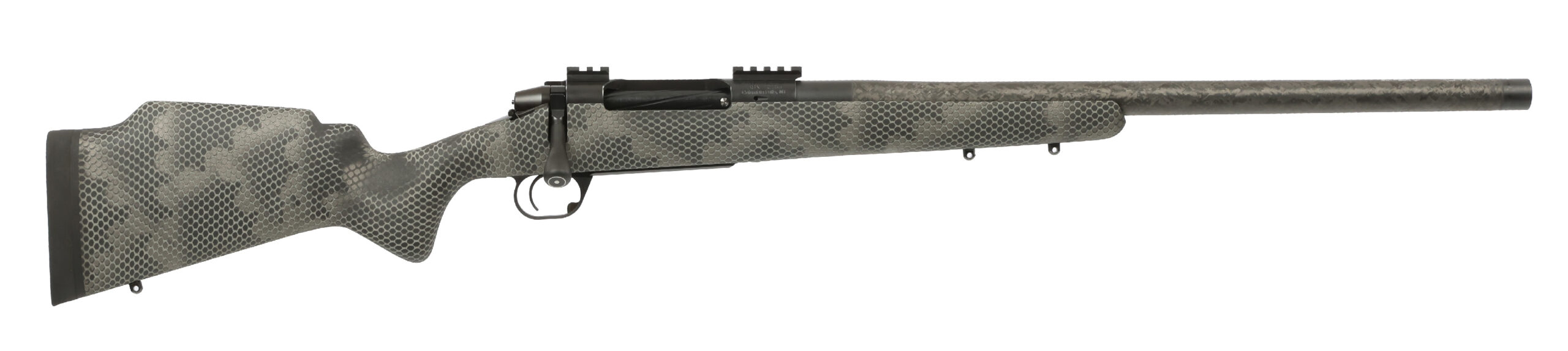 Side view of a modern hunting rifle.