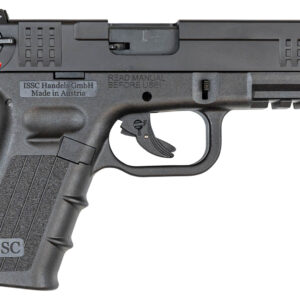 Black handgun with trigger and safety features