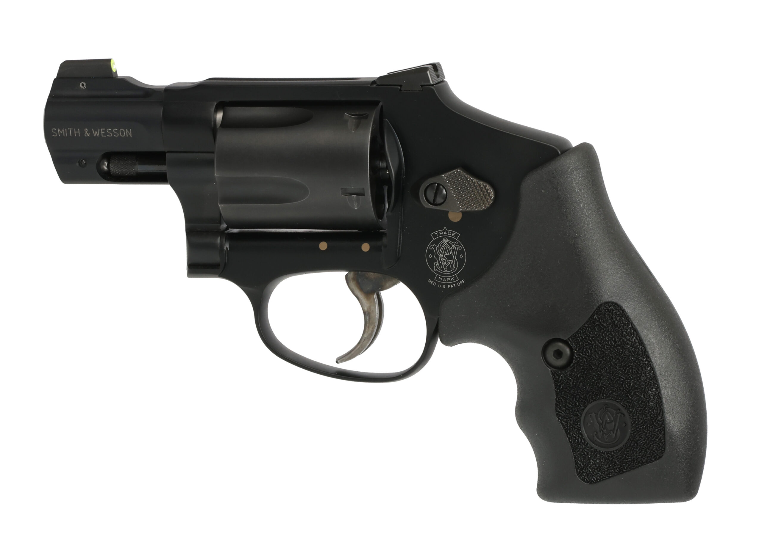 Smith & Wesson revolver with black grip and finish.