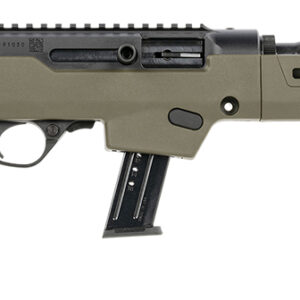 Modern firearm with a green stock design.