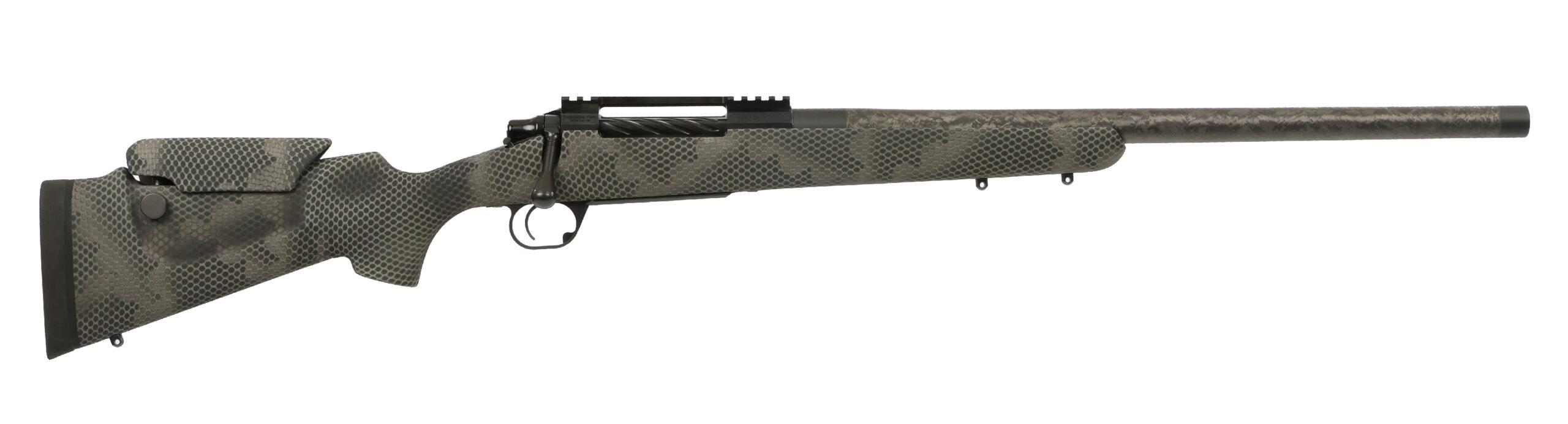 Side view of a modern hunting rifle.