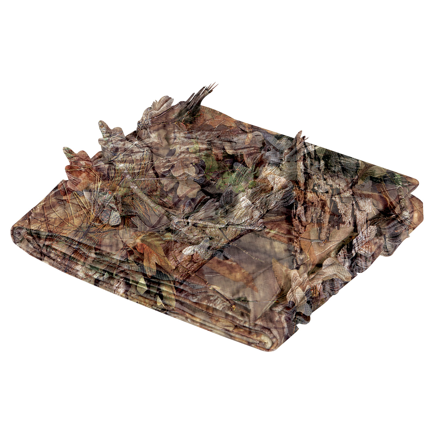 Folded camouflage blanket with leaf patterns.