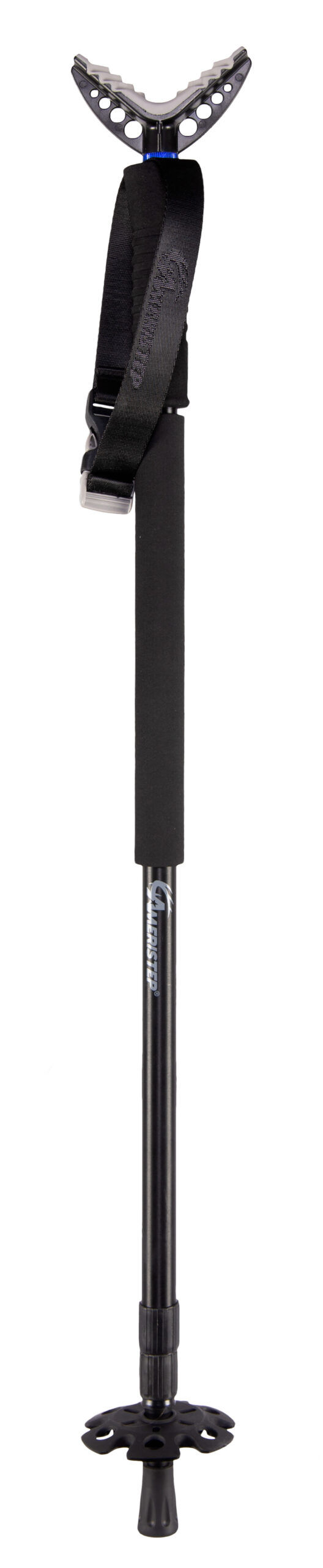 Black adjustable trekking pole with ergonomic grip.
