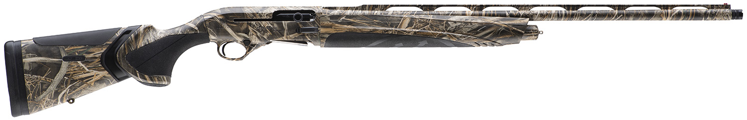 Camo shotgun with detailed wood grain design.