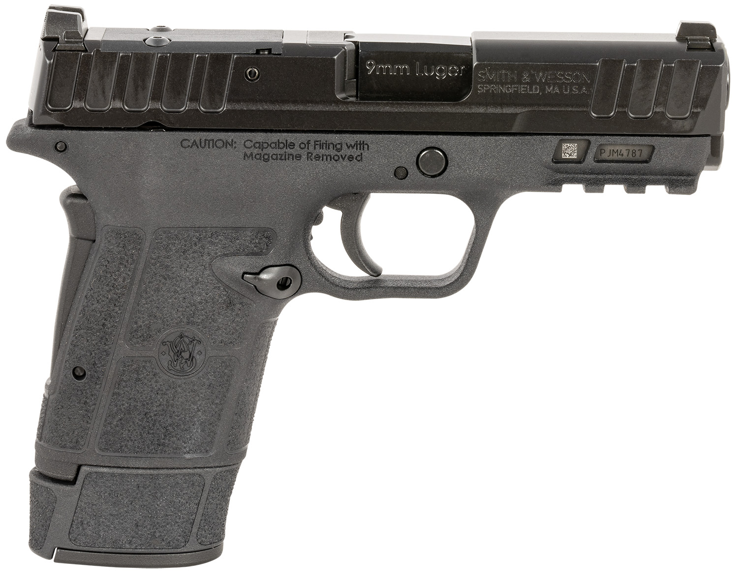 Smith & Wesson 9mm pistol, side view.