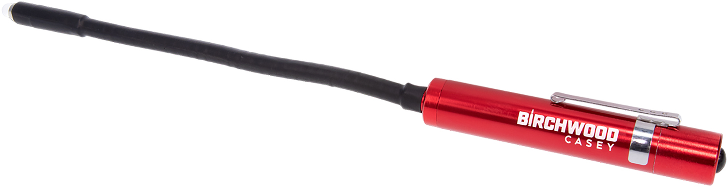 Red pen with a black flexible tip.